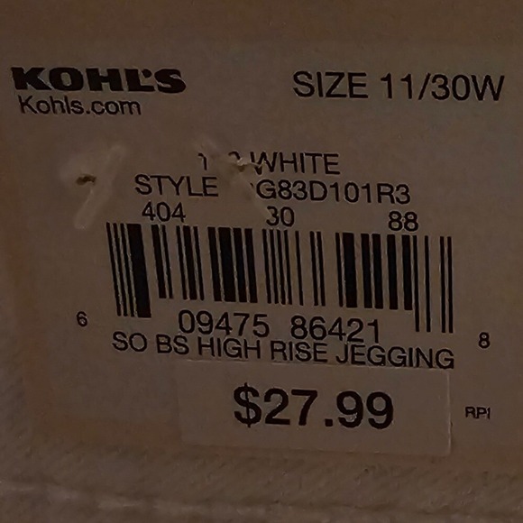 SO NWT White High Rise Jeggings Junior's Size 11 / 30W - Picture 7 of 7